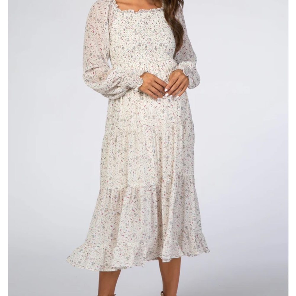 PinkBlush NWOT Ivory Smocked Maternity Midi Dress